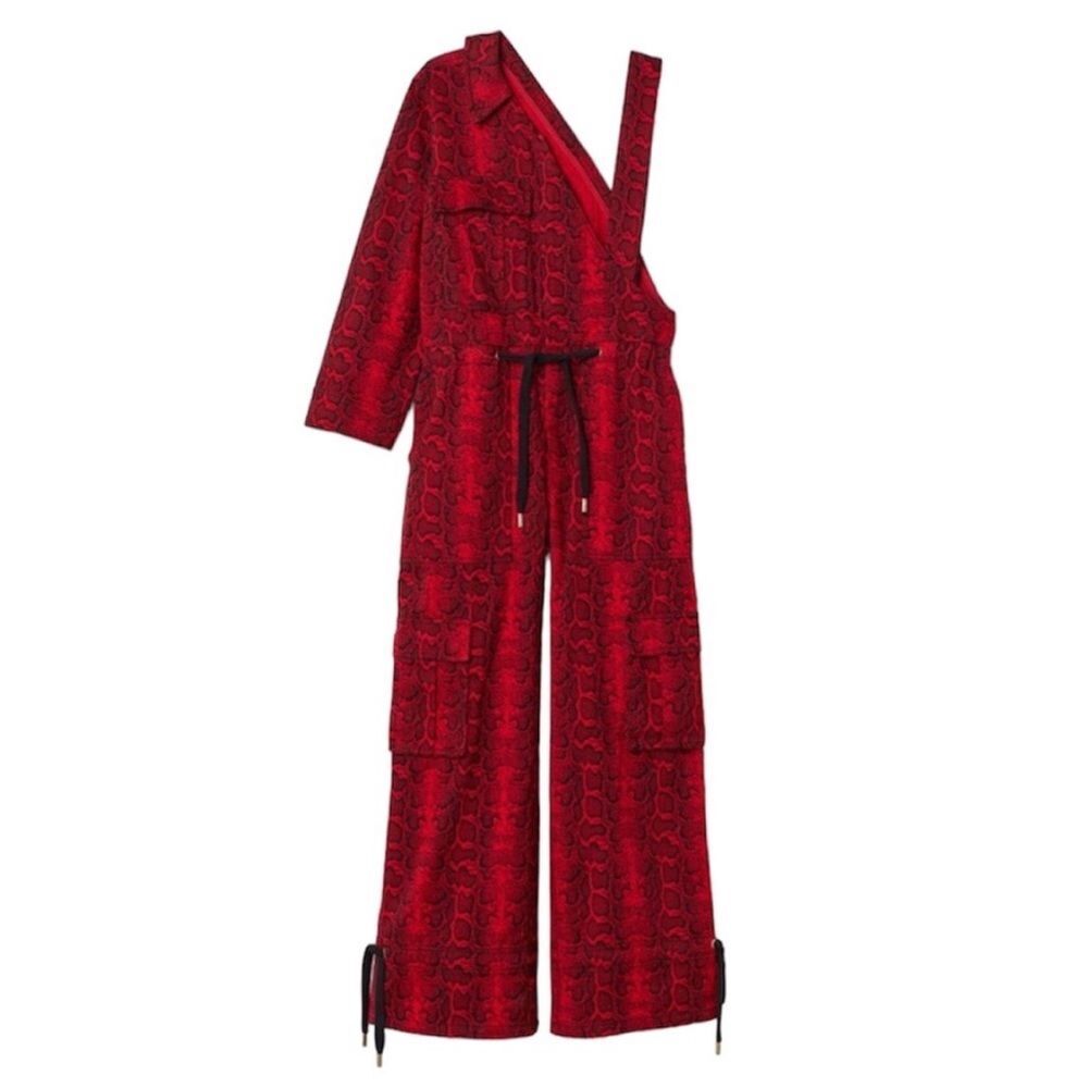 NWOT FARREN JEAN ANDREA twill cargo jumpsuit snake skin red python flight suit